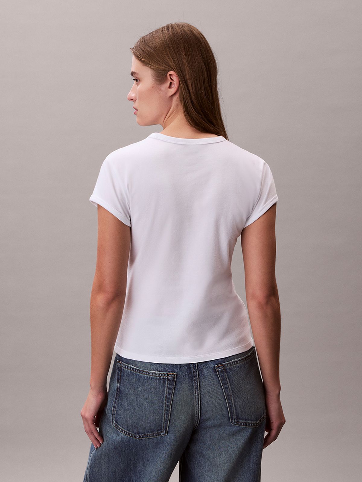 캘빈클라인 진(CALVIN KLEIN JEANS) 여성 그래픽 로고 베이비 반팔 티셔츠 47F815G YAF