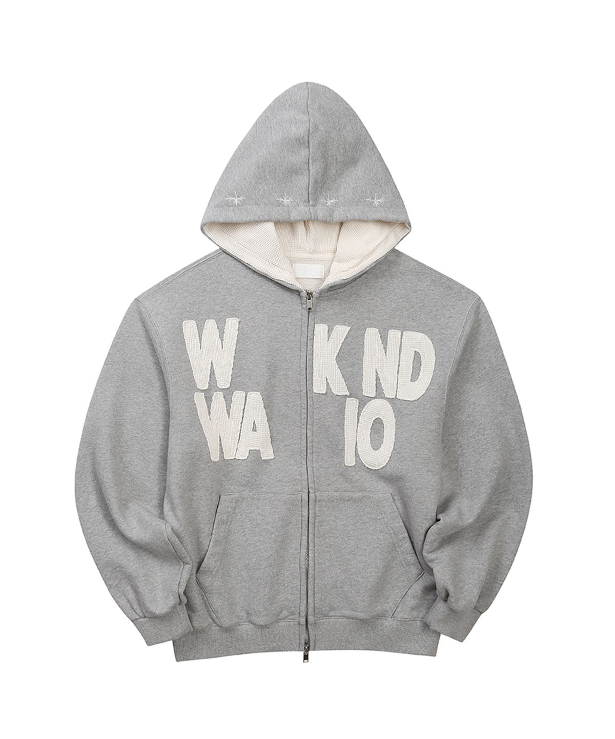 이이이알알알(EEERRR) Weekend warrior waffle applique hoodie zip-up (Melange)