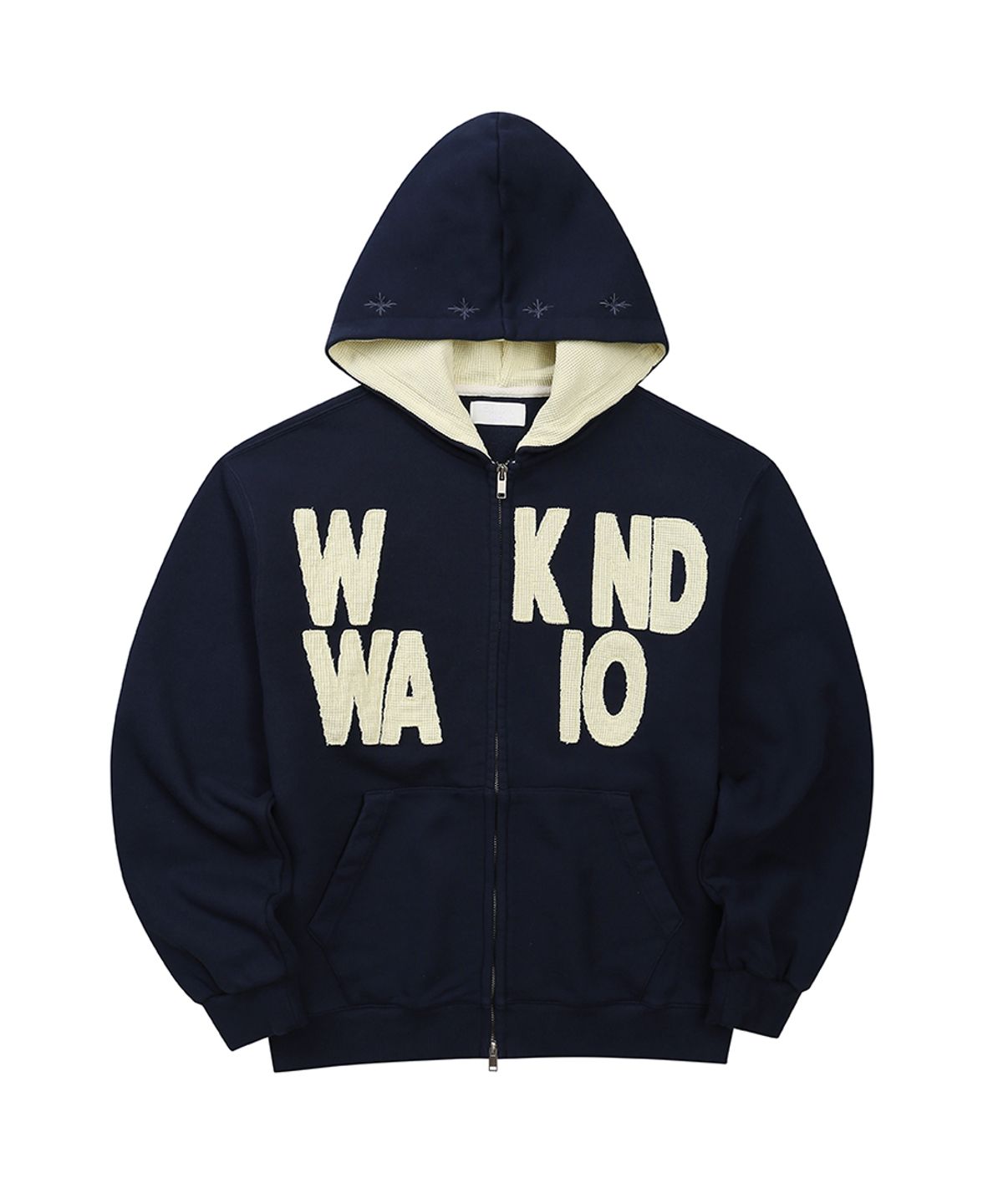 이이이알알알(EEERRR) Weekend warrior waffle applique hoodie zip-up (Navy)