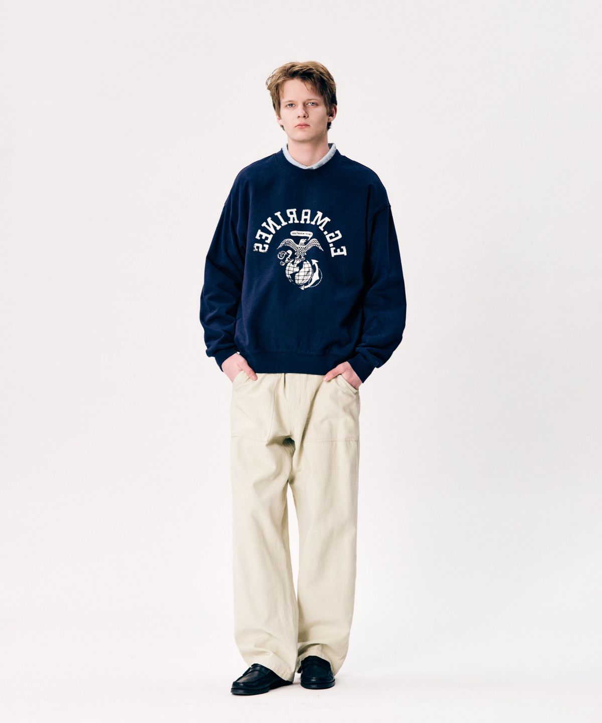 에스피오나지(ESPIONAGE) Travis Marines Heavyweight Sweatshirt Navy