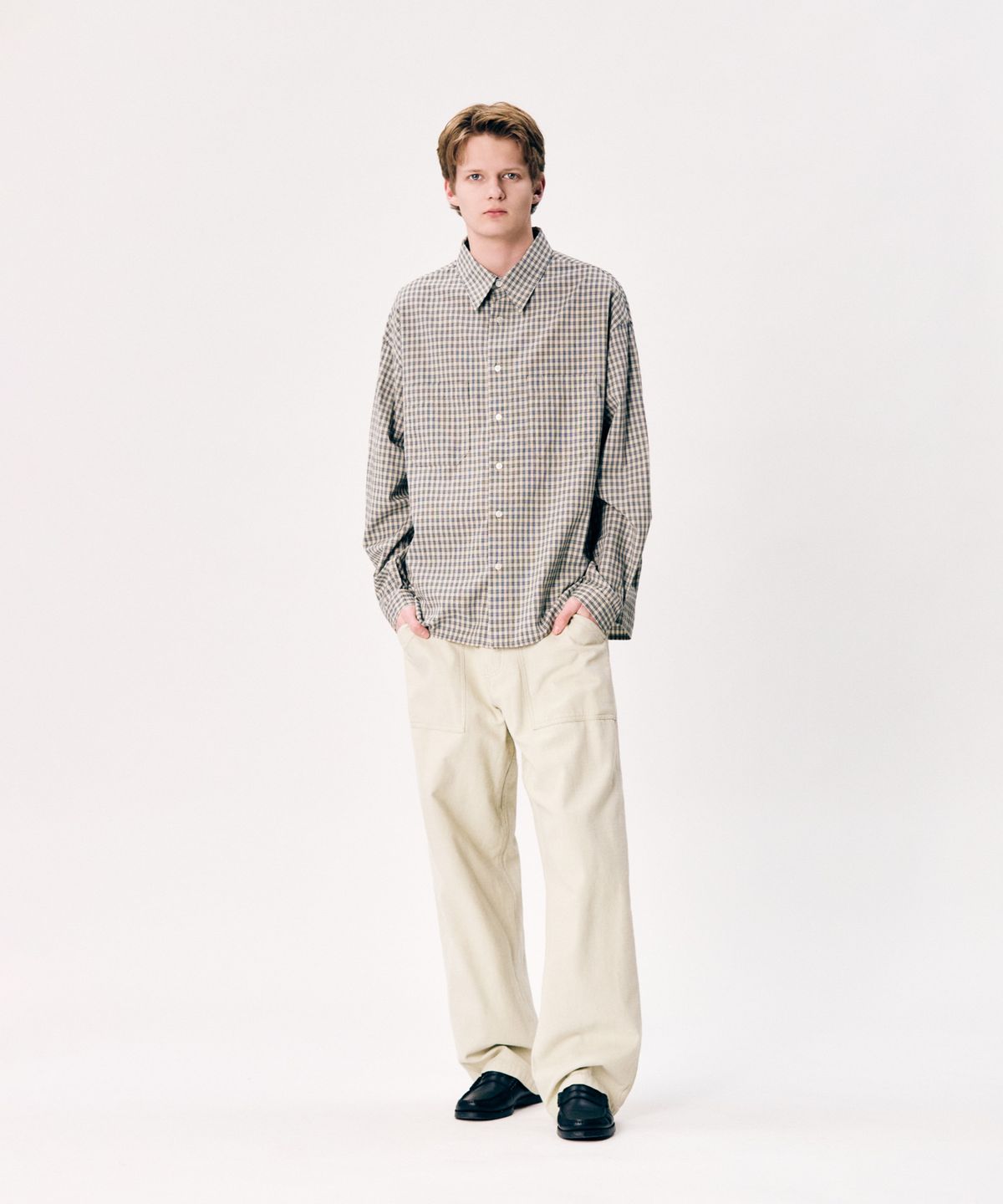 에스피오나지(ESPIONAGE) Multi Check 2 Pocket Shirt Blue Beige
