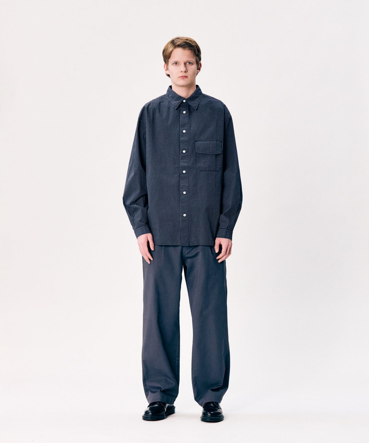 에스피오나지(ESPIONAGE) Multi Check Flap Pocket Shirt Navy
