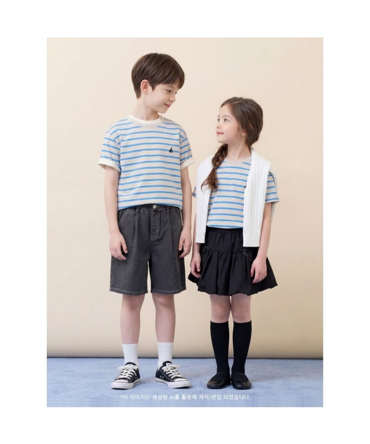 빈폴 키즈(BEANPOLE KIDS) [Essential] 스트라이프 반소매 티셔츠 - 베이지 (BI6242UE2A)
