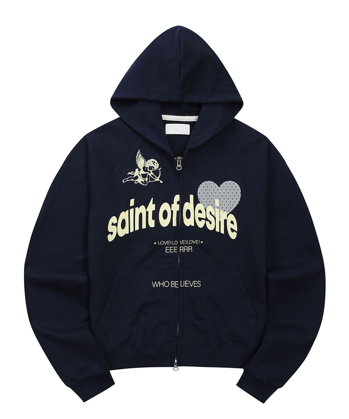 이이이알알알(EEERRR) Saint of desire cupid needlework woman hoodie zip-up (Navy)