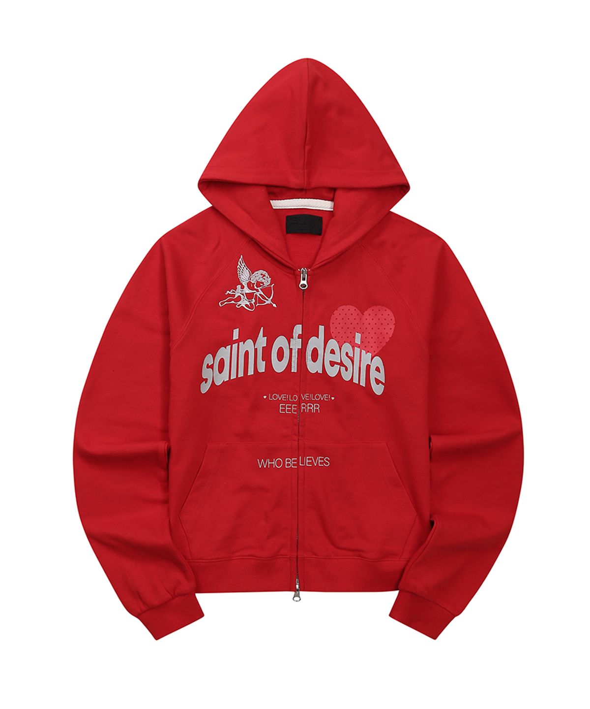 이이이알알알(EEERRR) Saint of desire cupid needlework woman hoodie zip-up (Red)