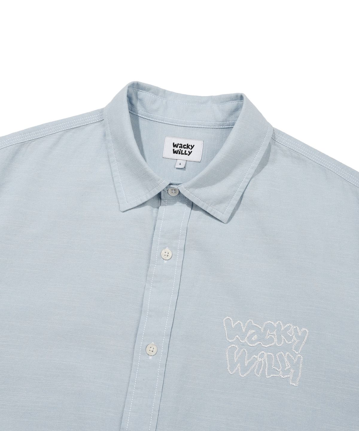 와키윌리(WACKY WILLY) 샴브레이 반팔셔츠 스카이 블루