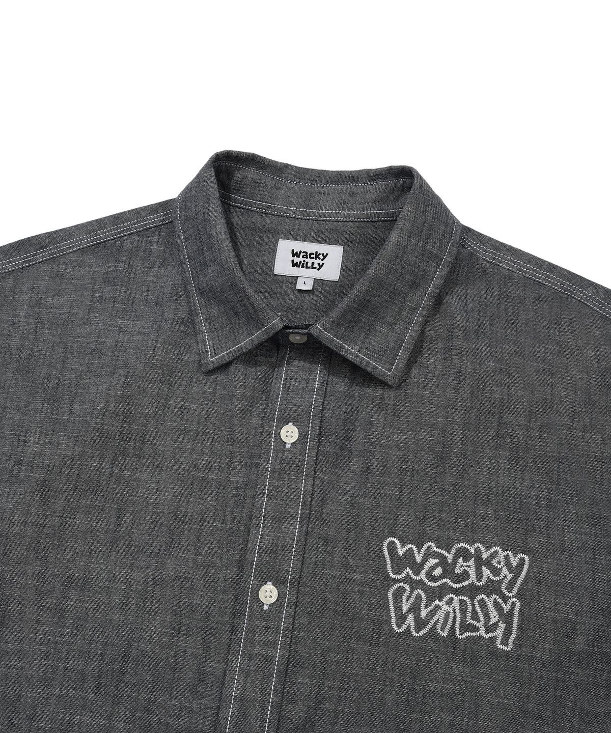 와키윌리(WACKY WILLY) 샴브레이 반팔셔츠 네이비