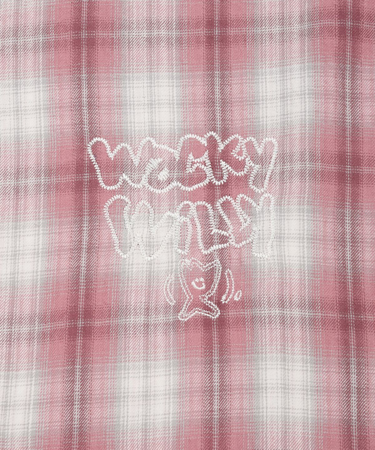 와키윌리(WACKY WILLY) 자수 그래픽 체크 긴팔셔츠 핑크