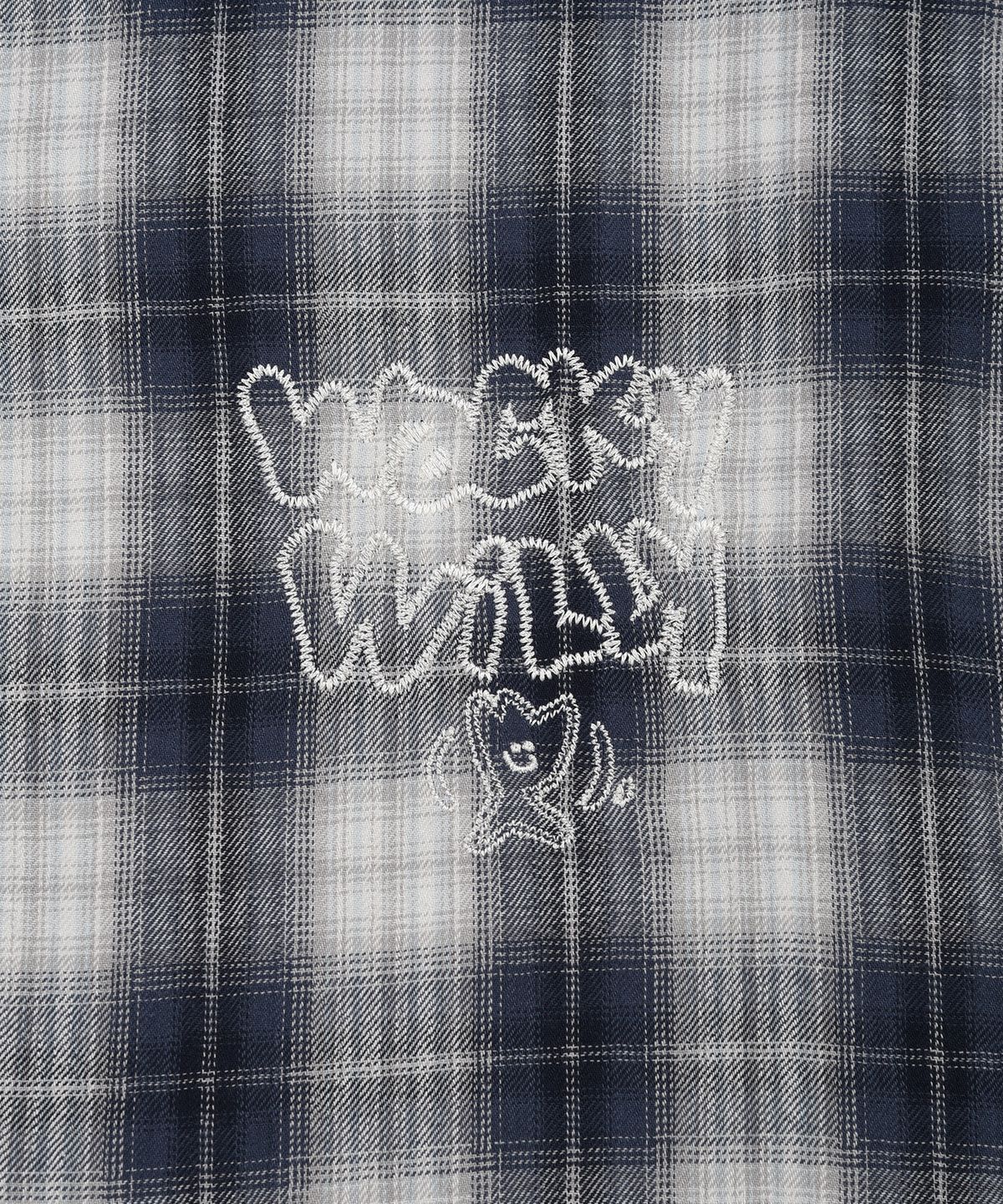 와키윌리(WACKY WILLY) 자수 그래픽 체크 긴팔셔츠 네이비