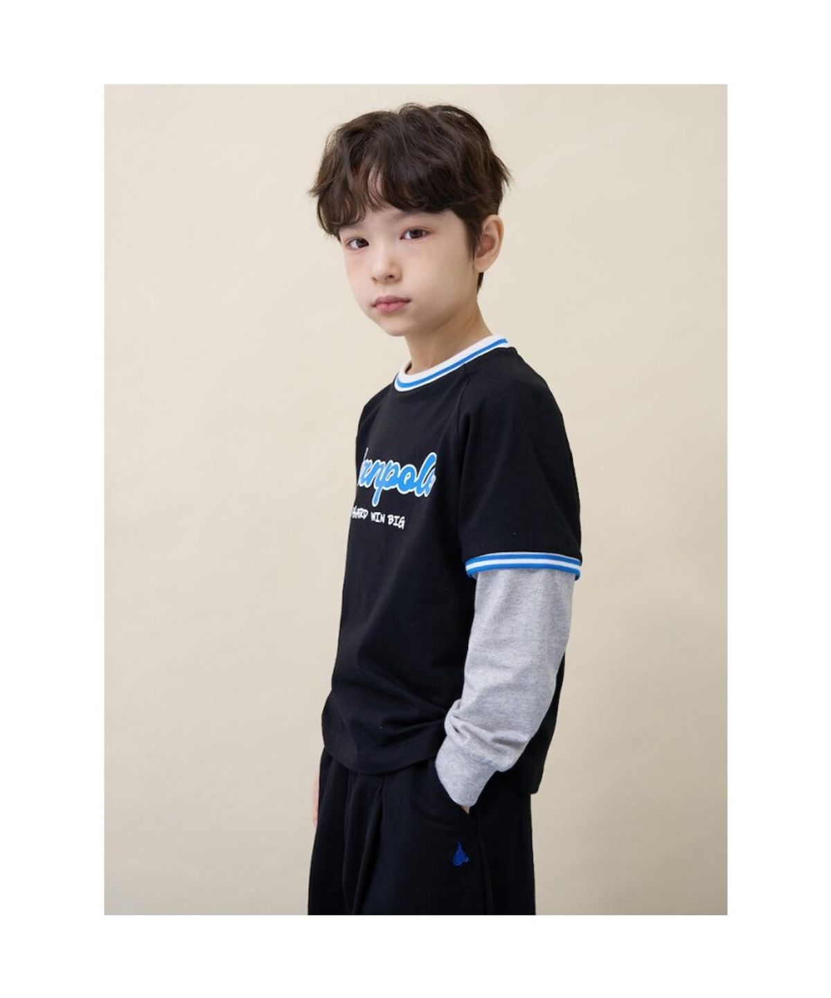빈폴 키즈(BEANPOLE KIDS) 그래픽 레이어드 티셔츠 버뮤다 상하세트 - 블랙 (BI6241U045)
