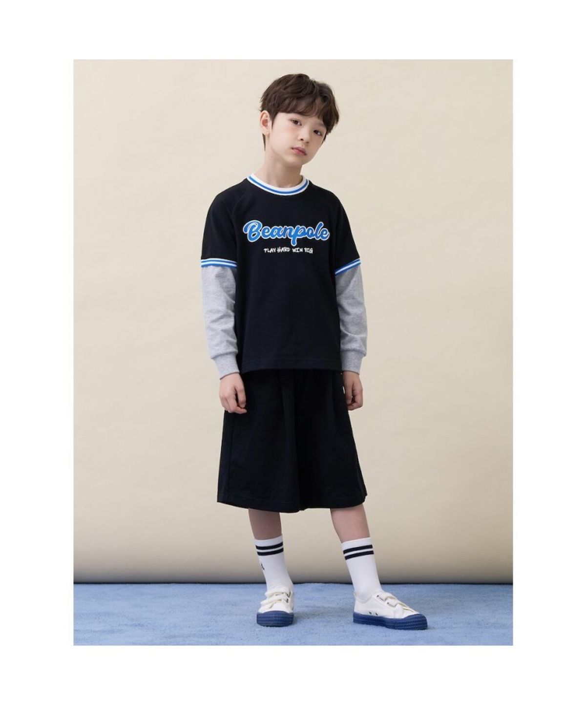 빈폴 키즈(BEANPOLE KIDS) 그래픽 레이어드 티셔츠 버뮤다 상하세트 - 블랙 (BI6241U045)