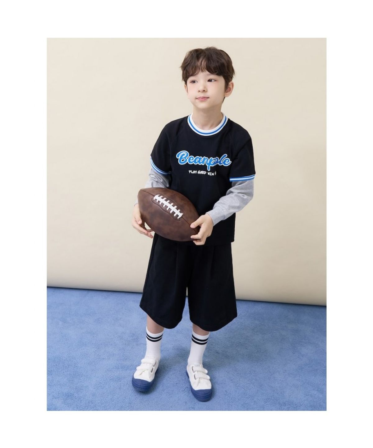 빈폴 키즈(BEANPOLE KIDS) 그래픽 레이어드 티셔츠 버뮤다 상하세트 - 블랙 (BI6241U045)