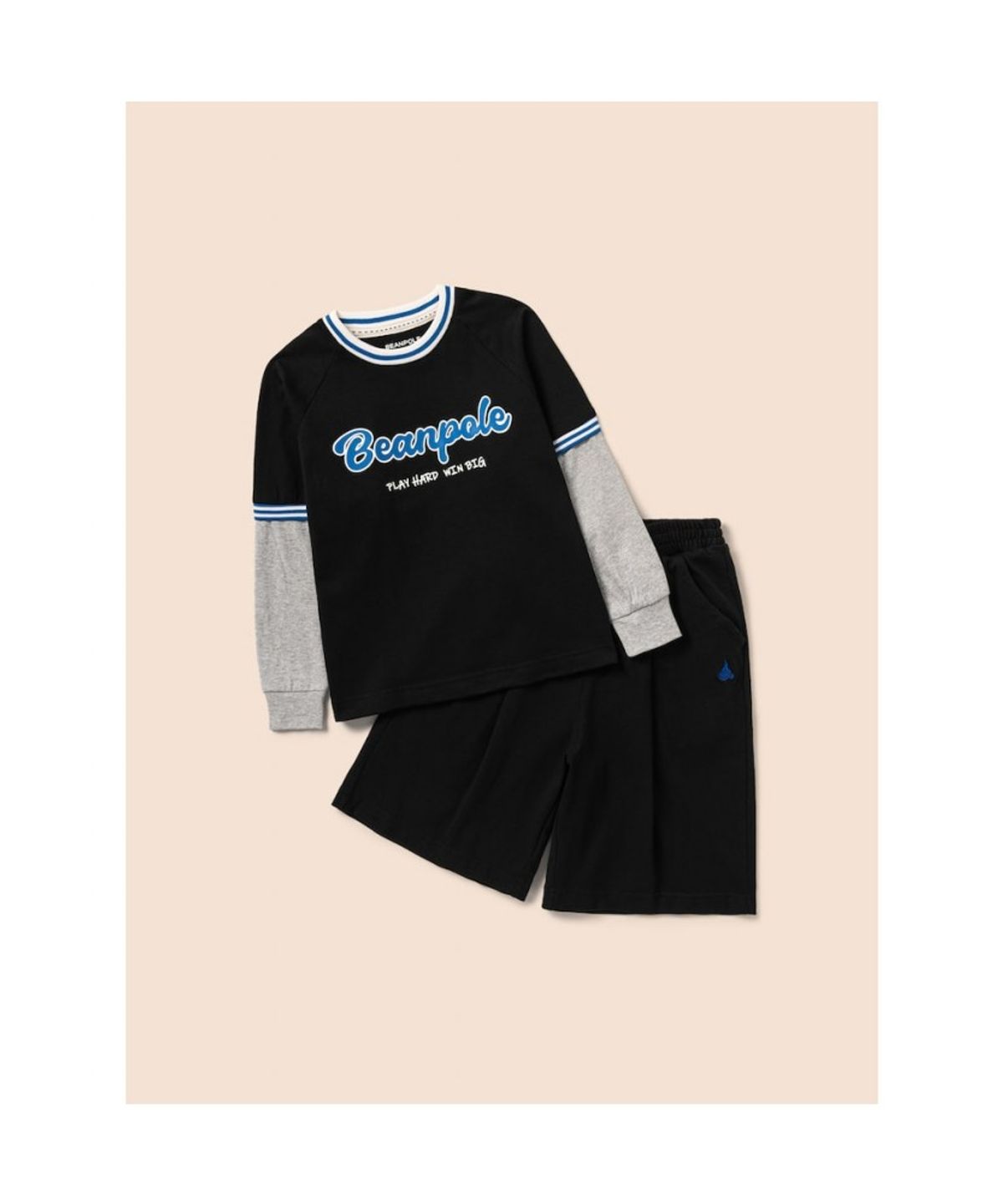 빈폴 키즈(BEANPOLE KIDS) 그래픽 레이어드 티셔츠 버뮤다 상하세트 - 블랙 (BI6241U045)