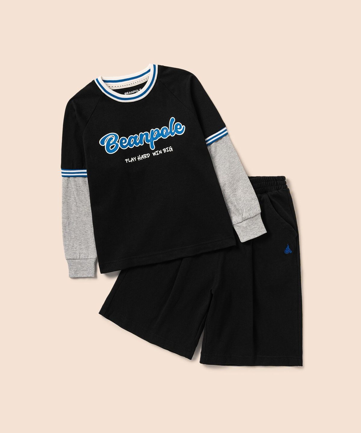 빈폴 키즈(BEANPOLE KIDS) 그래픽 레이어드 티셔츠 버뮤다 상하세트 - 블랙 (BI6241U045)