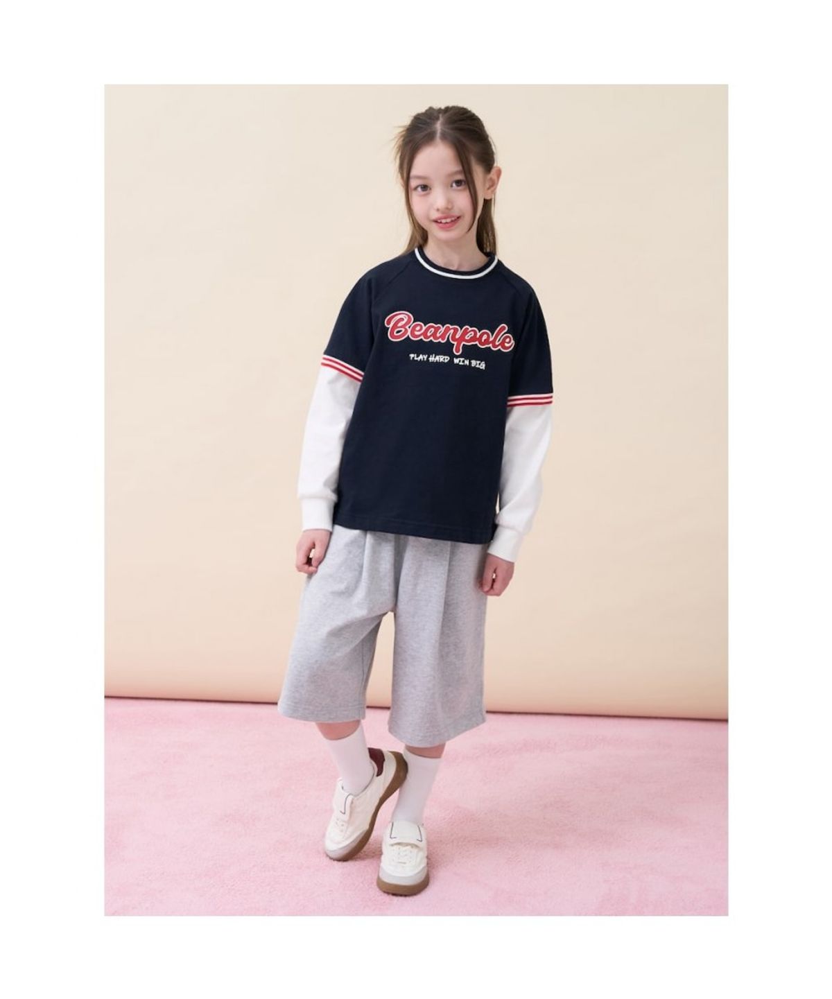 빈폴 키즈(BEANPOLE KIDS) 그래픽 레이어드 티셔츠 버뮤다 상하세트 - 네이비 (BI6241U04R)