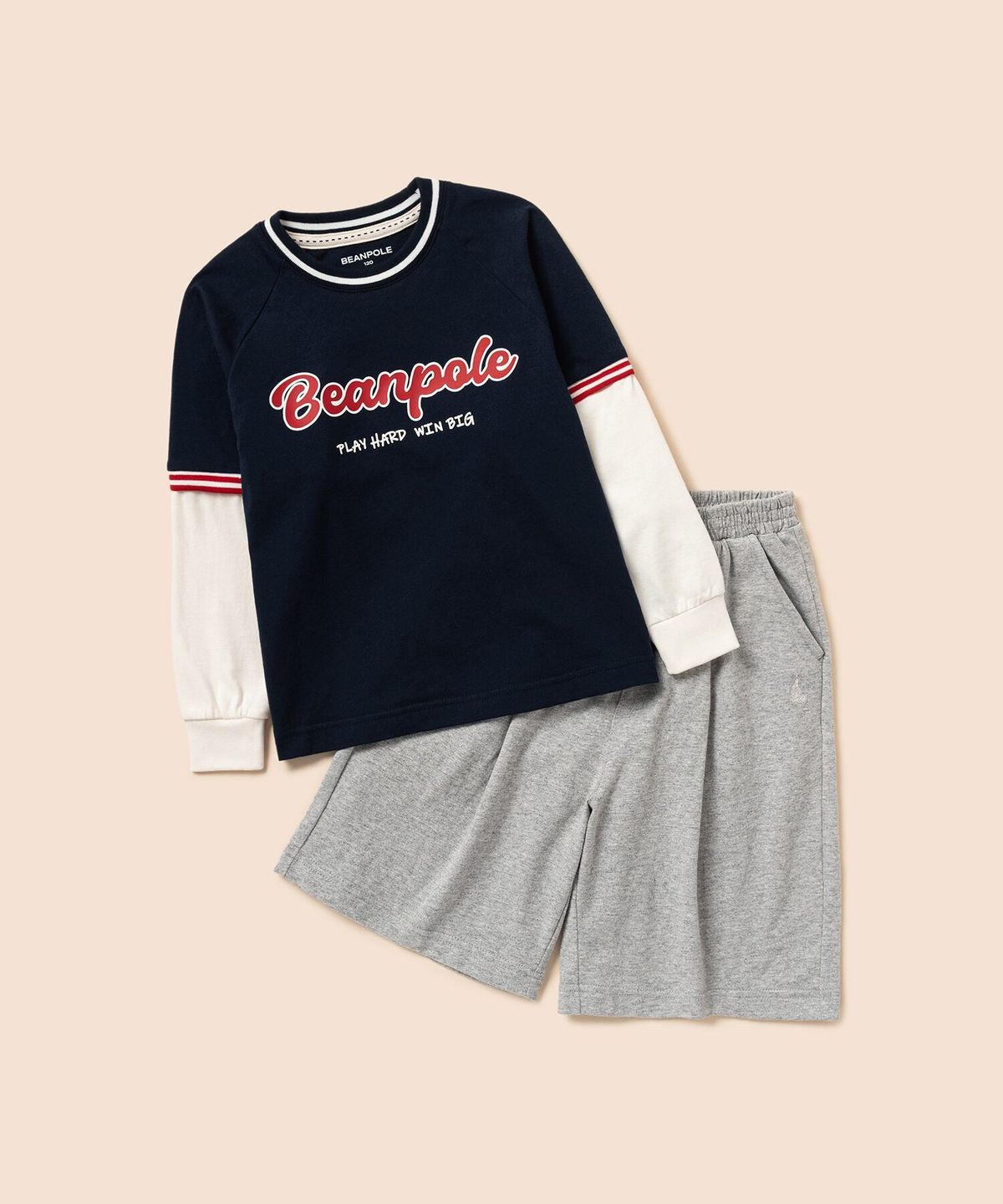 빈폴 키즈(BEANPOLE KIDS) 그래픽 레이어드 티셔츠 버뮤다 상하세트 - 네이비 (BI6241U04R)