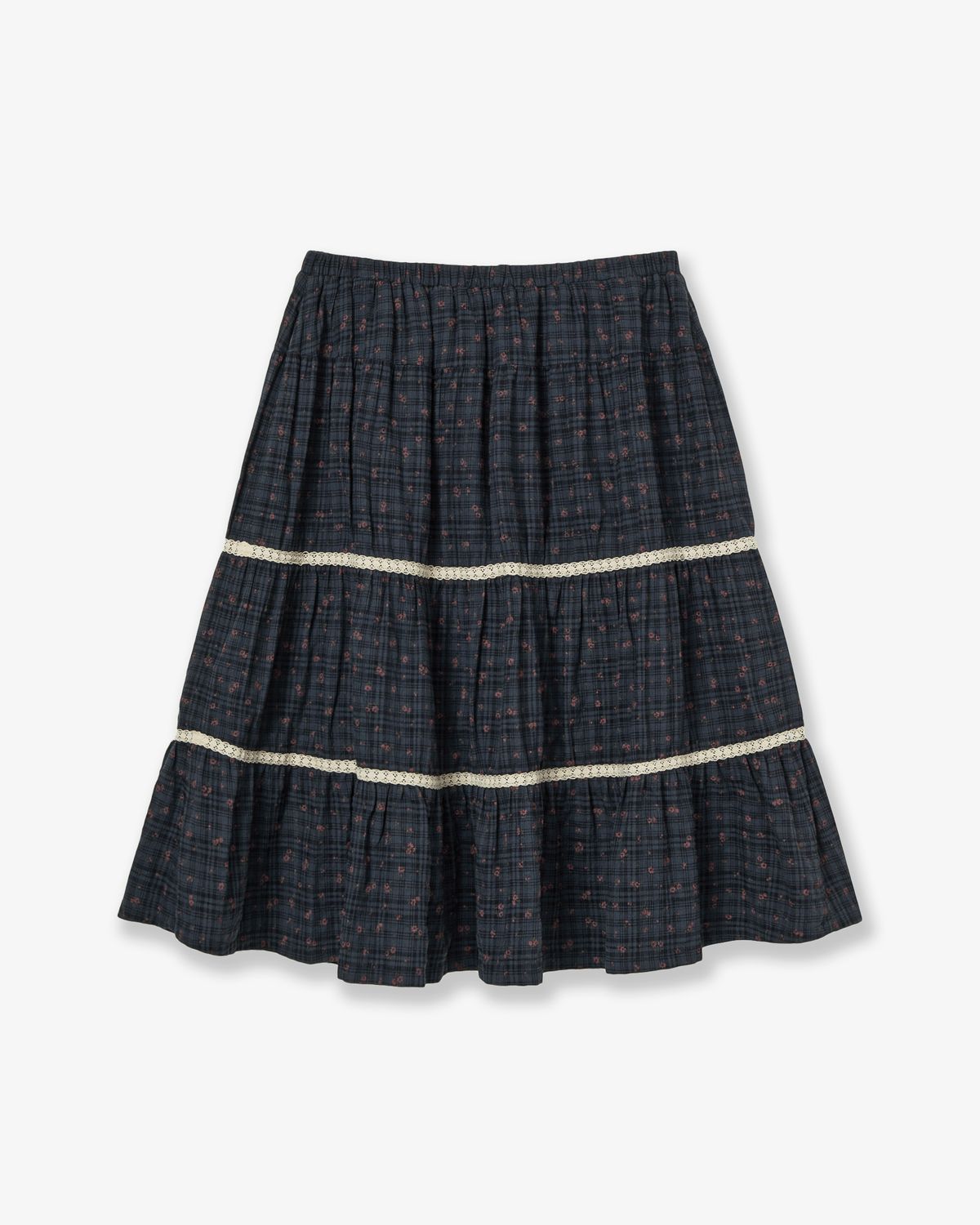 에이이에이이(AEAE) PATTERN TIERED SKIRT [NAVY]