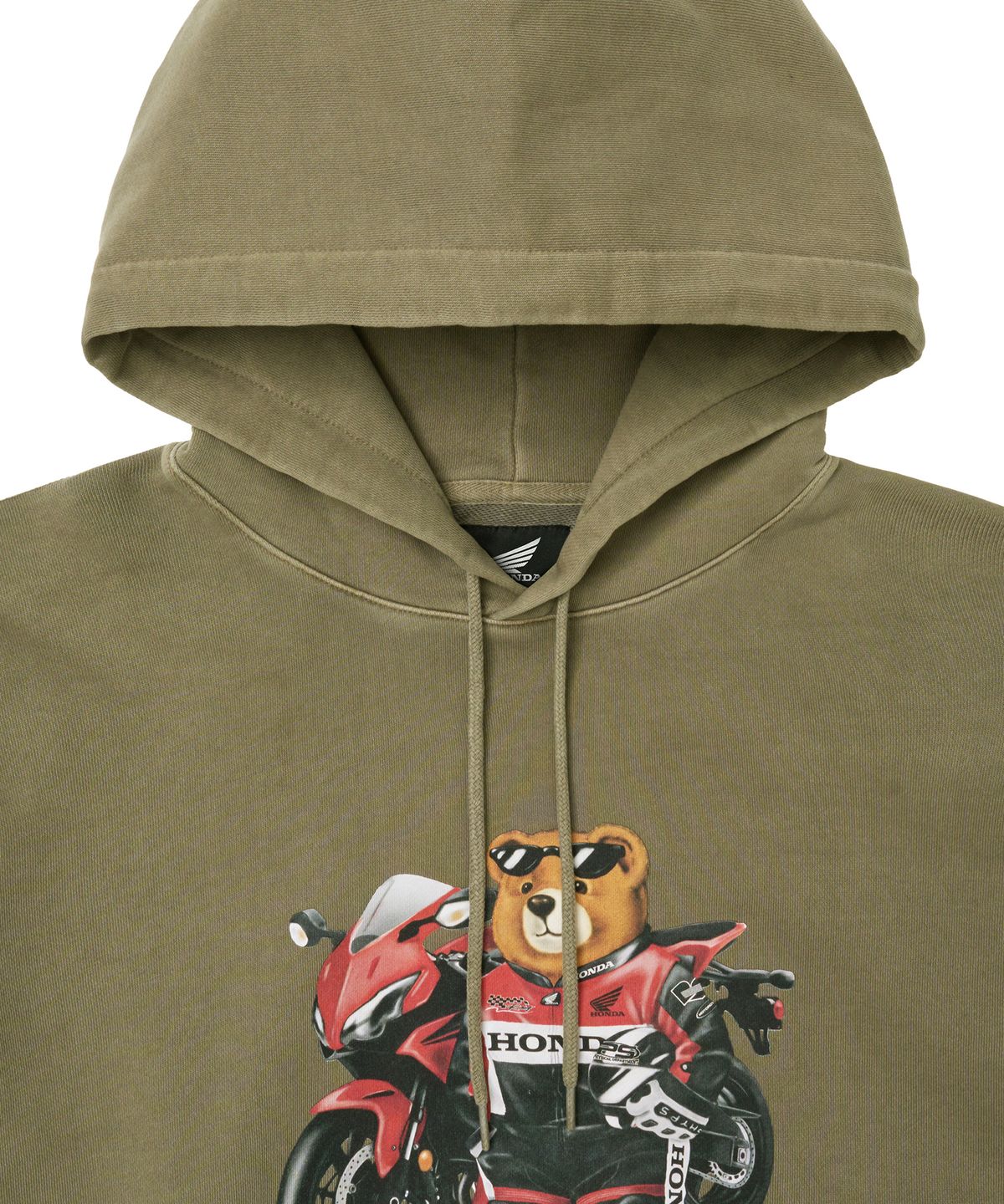 핍스 모터사이클(PHYPS MOTORCYCLE) Pigment Racing Bear Hoodie Khaki