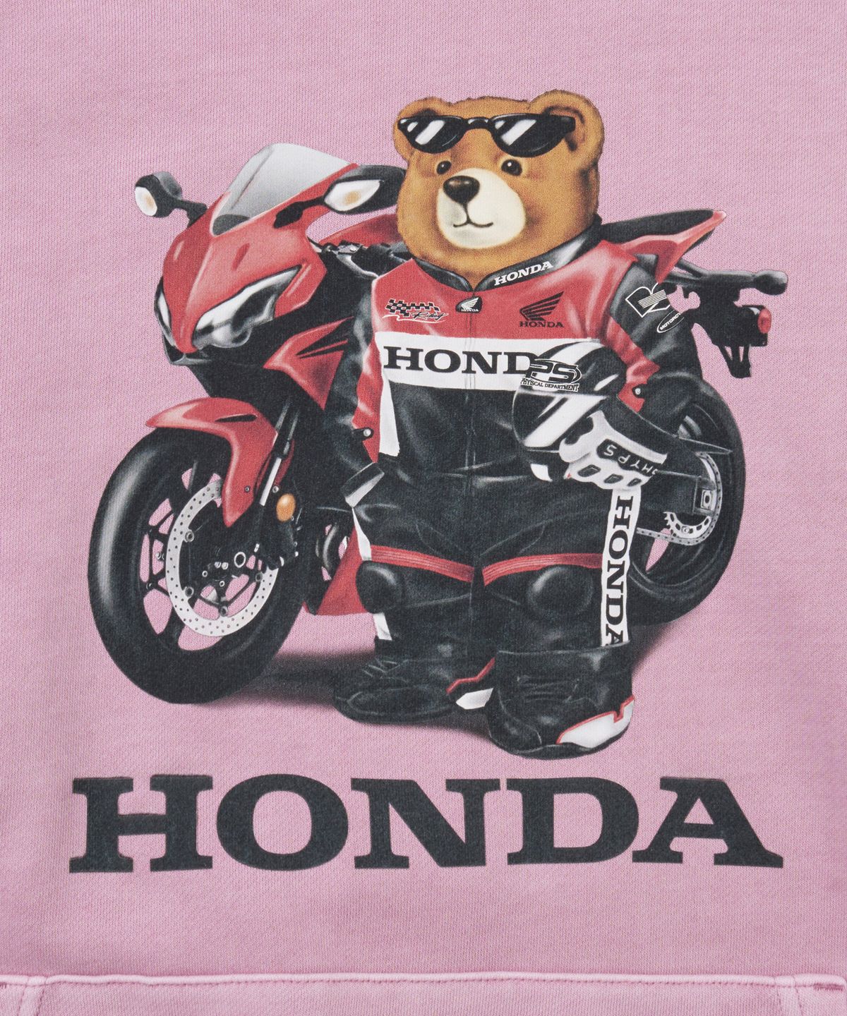 핍스 모터사이클(PHYPS MOTORCYCLE) Pigment Racing Bear Hoodie Pink