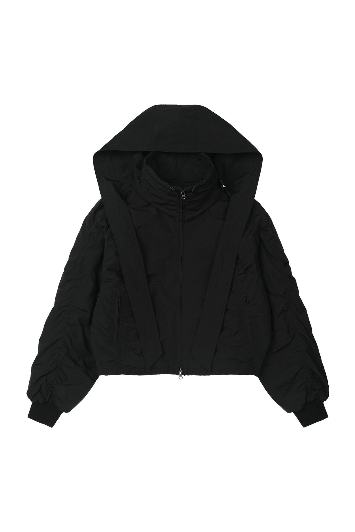 다이닛(DEINET) PARKA RING HOODED CROPPED JUMPER IN BLACK