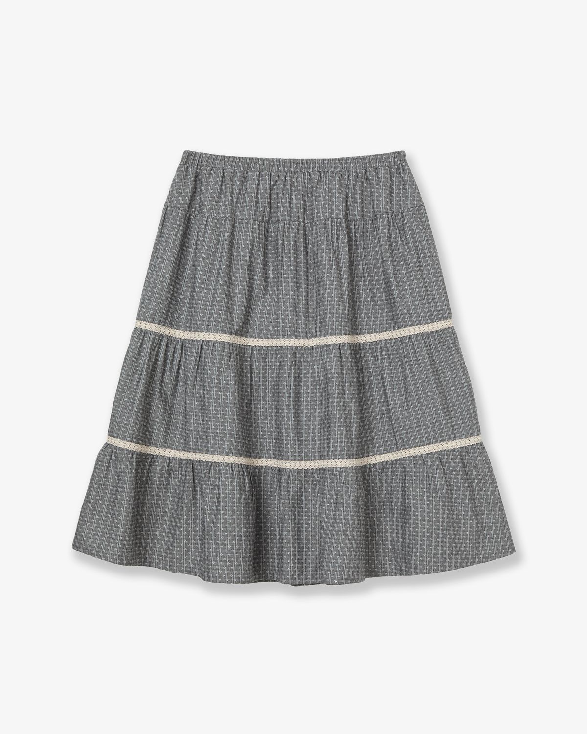 에이이에이이(AEAE) PATTERN TIERED SKIRT [CHARCOAL]
