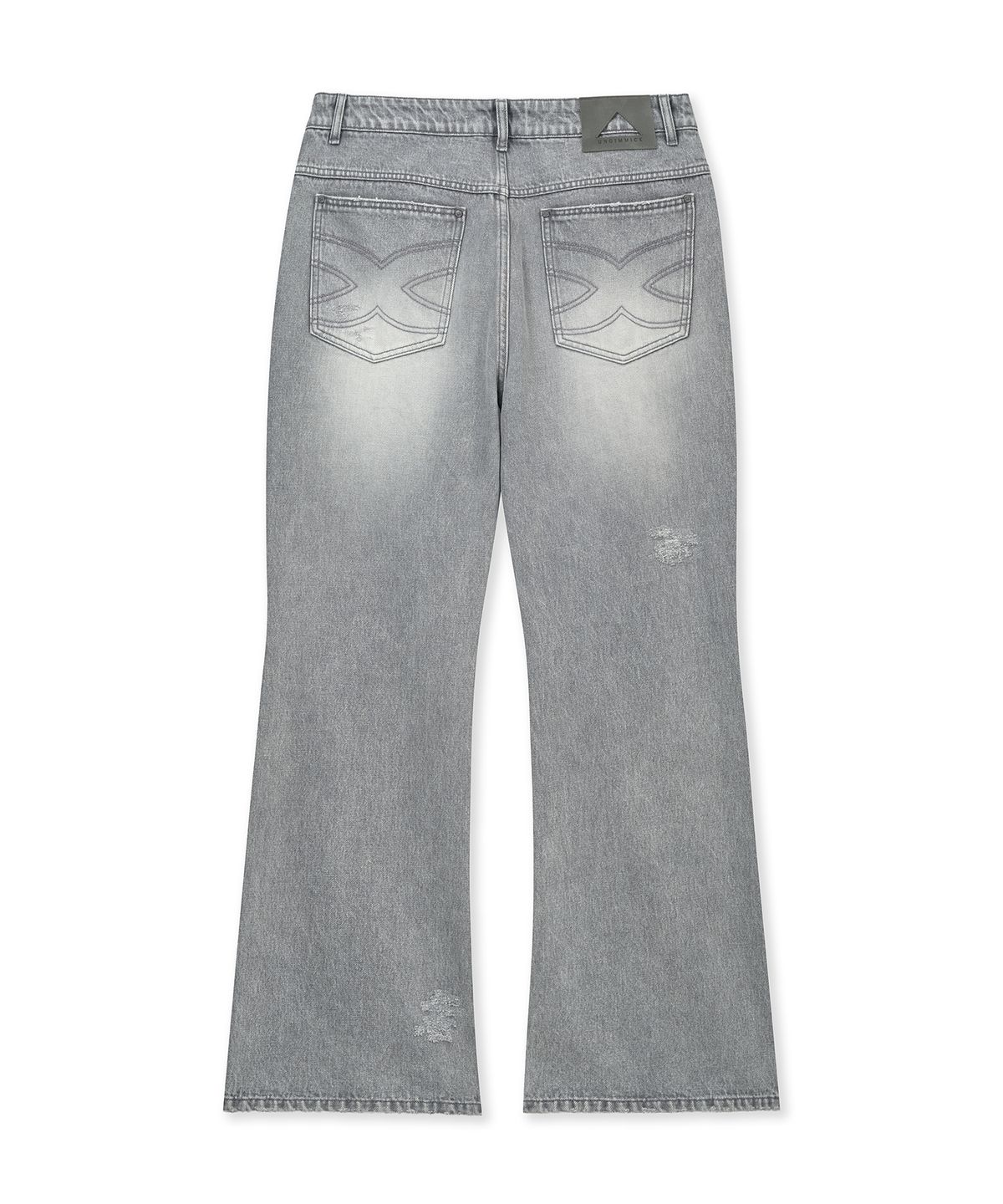 언지미크(UNGIMMICK) DISTRESSED FLAERD DENIM PANTS (LIGHT GRAY)