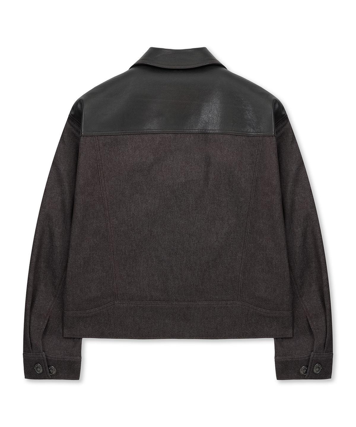 언지미크(UNGIMMICK) LEATHER YOKE DENIM JACKET (BURGUNDY)