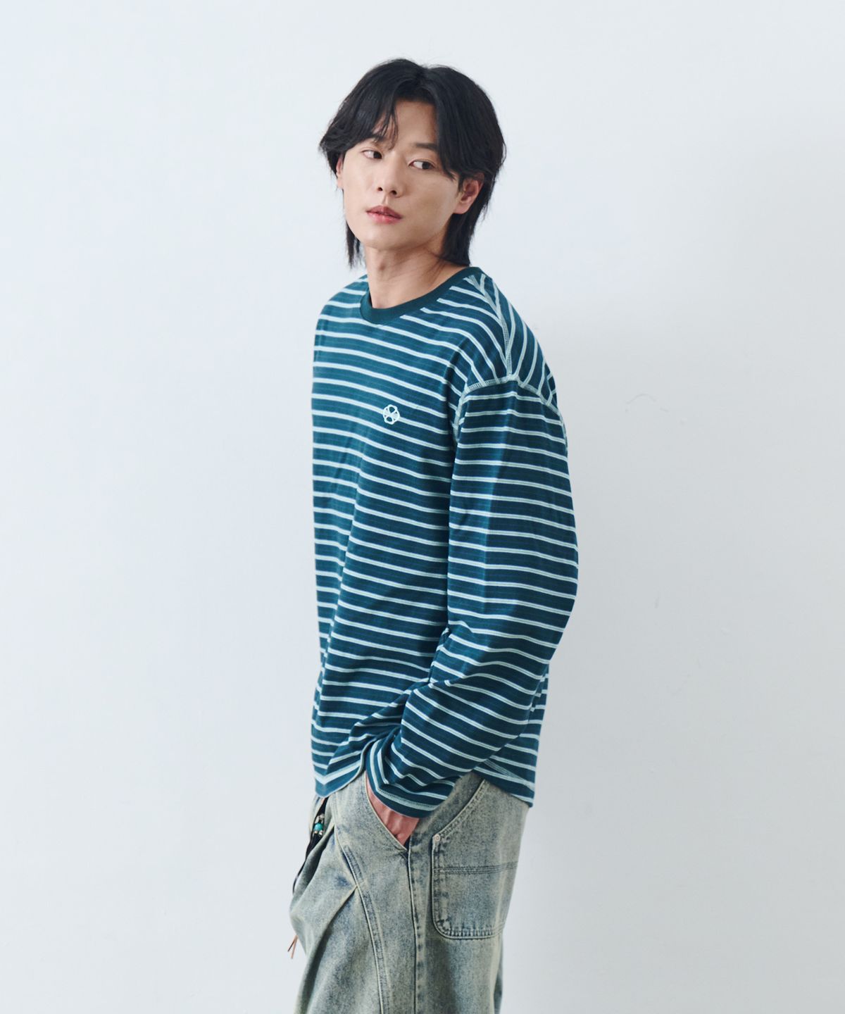 논타입(NONTYPE) STRIPE LONG SLEEVE T-SHIRT (GREEN)
