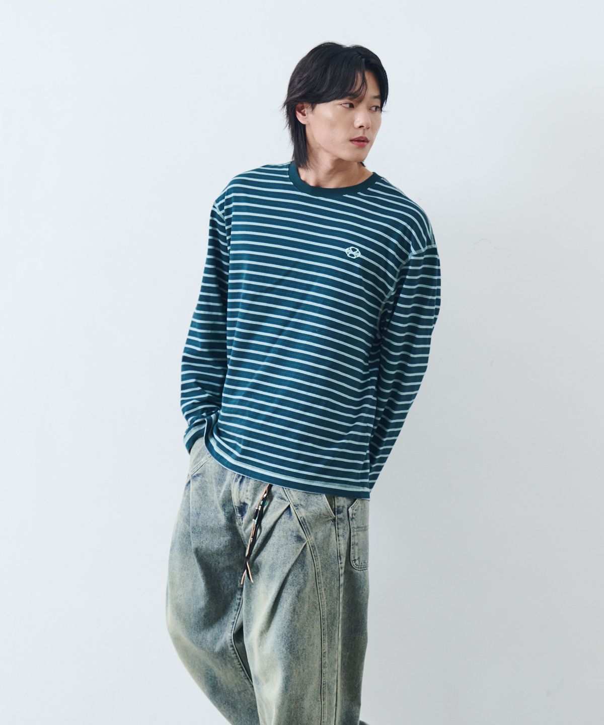 논타입(NONTYPE) STRIPE LONG SLEEVE T-SHIRT (GREEN)