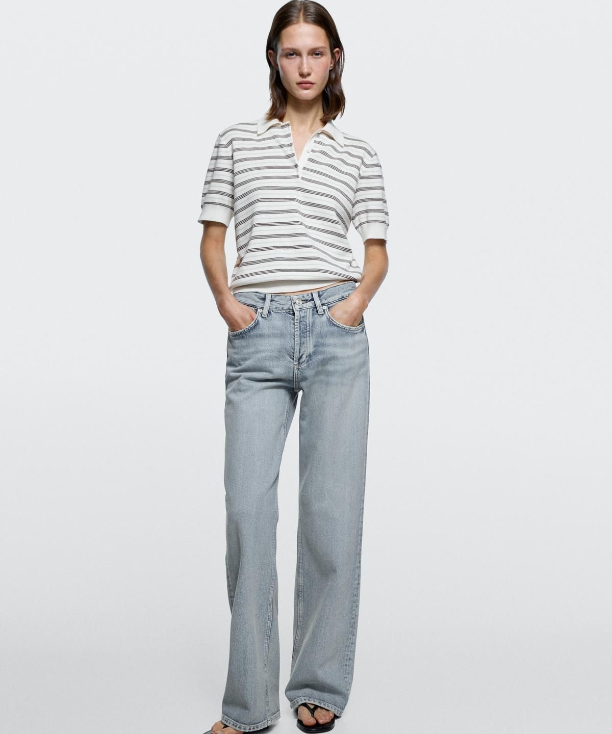마시모두띠(MASSIMO DUTTI) 미드웨이스트 와이드 레그 진