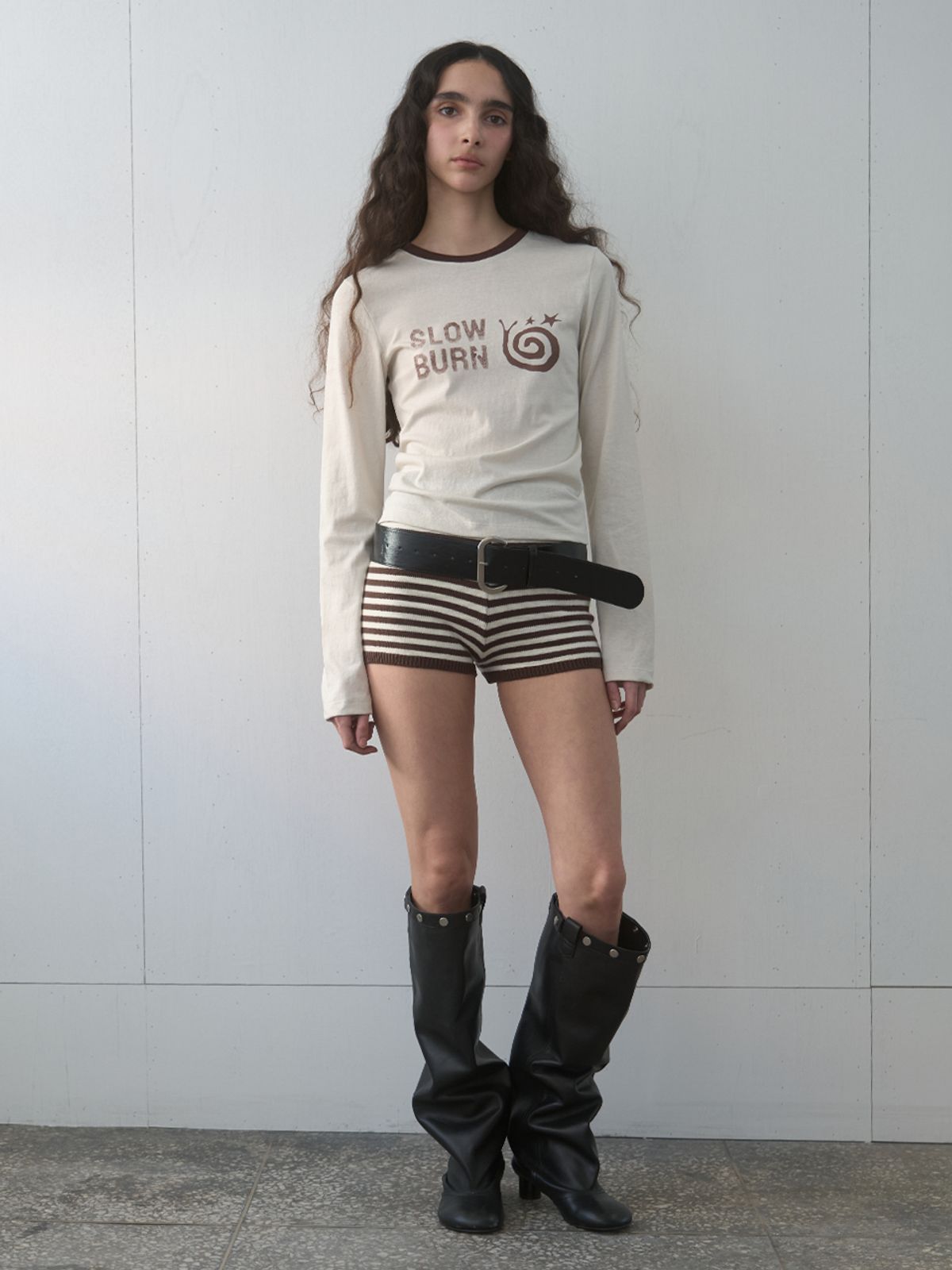 기준(KIJUN) Stripe Knit Shorts Brown