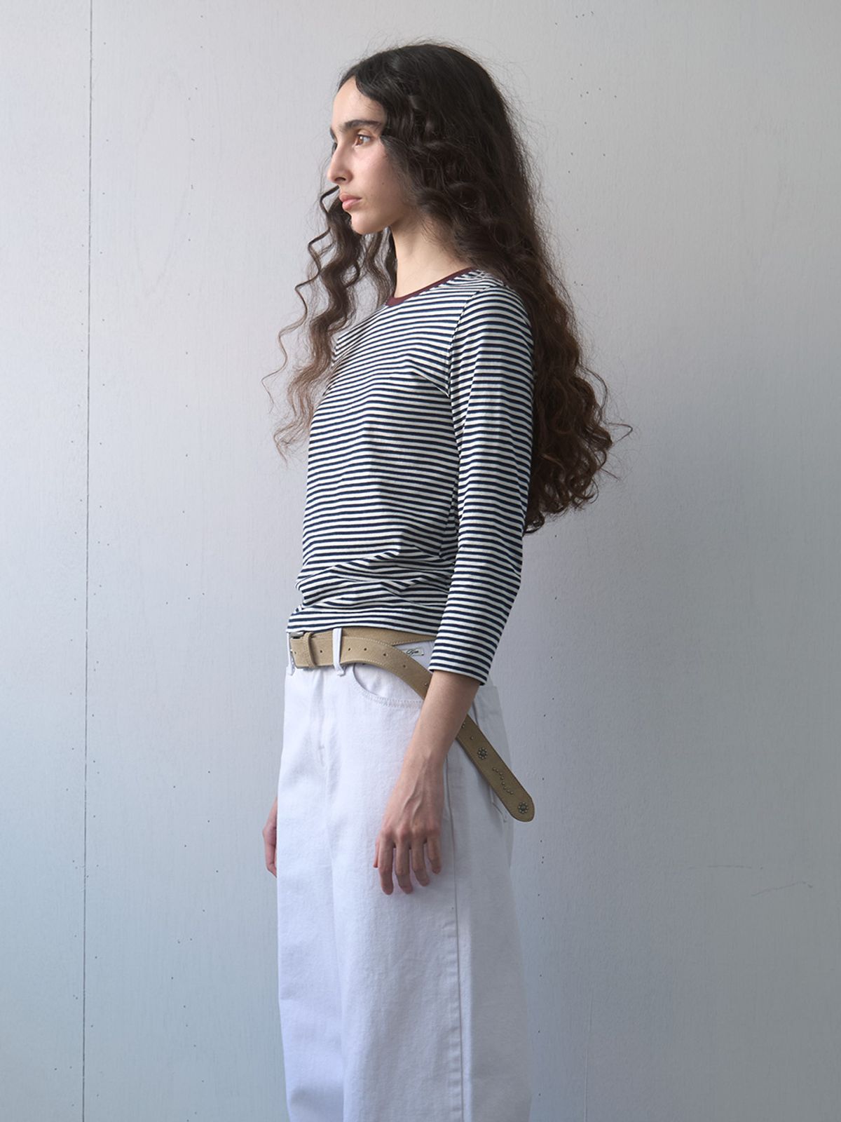 기준(KIJUN) Stripe Mid Sleeve Tee Navy