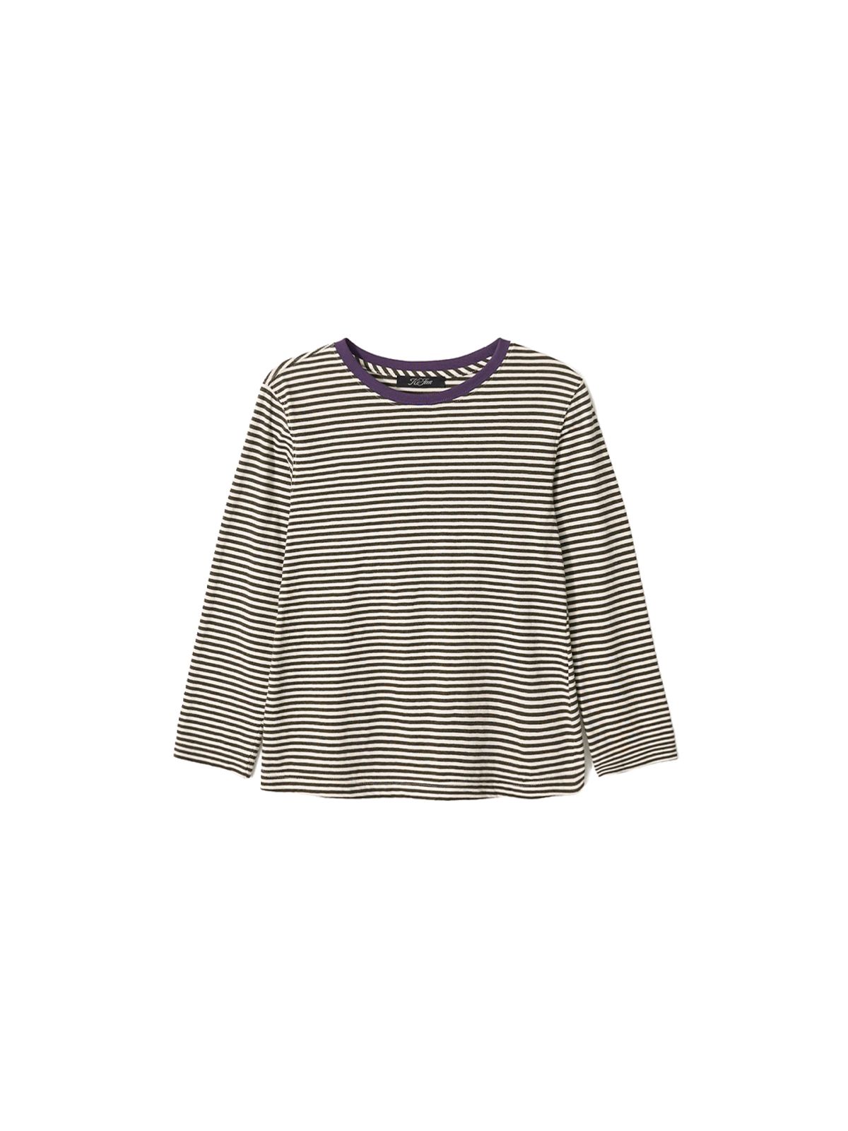 기준(KIJUN) Stripe Mid Sleeve Tee Khaki