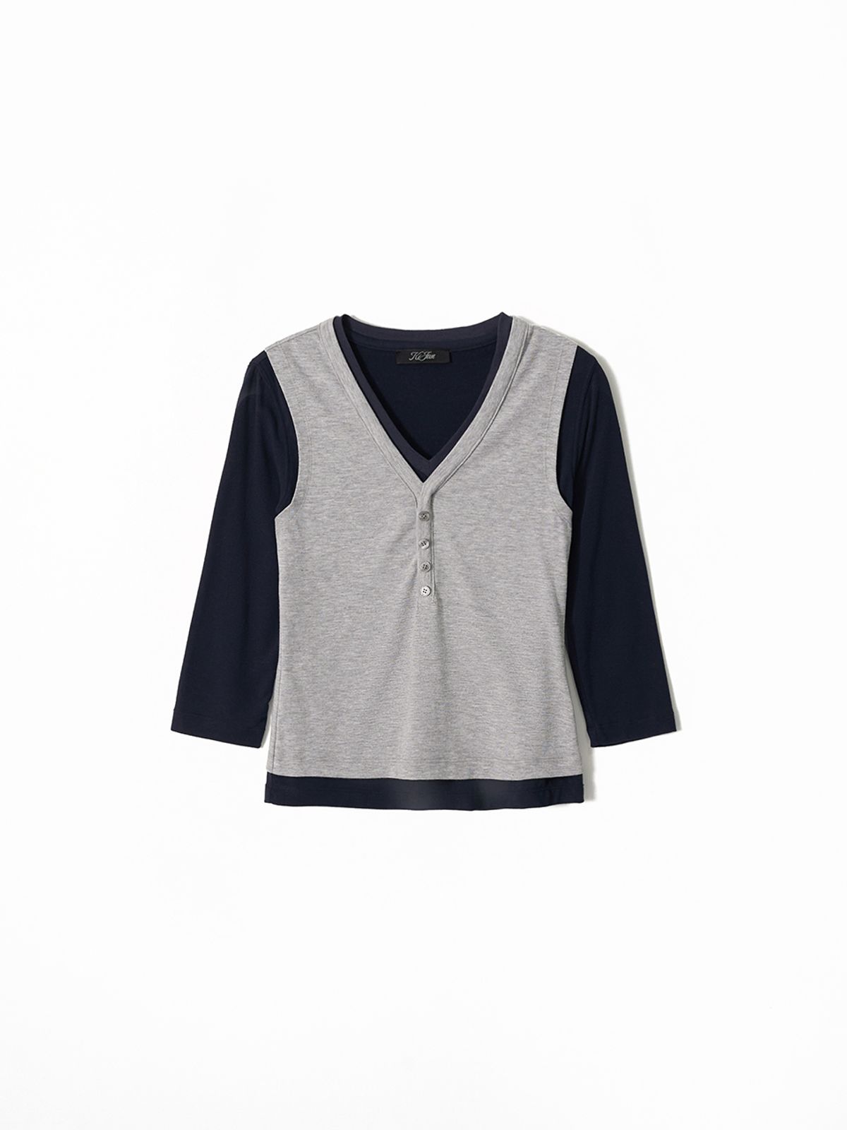 기준(KIJUN) Layered V-Neck Tee Navy