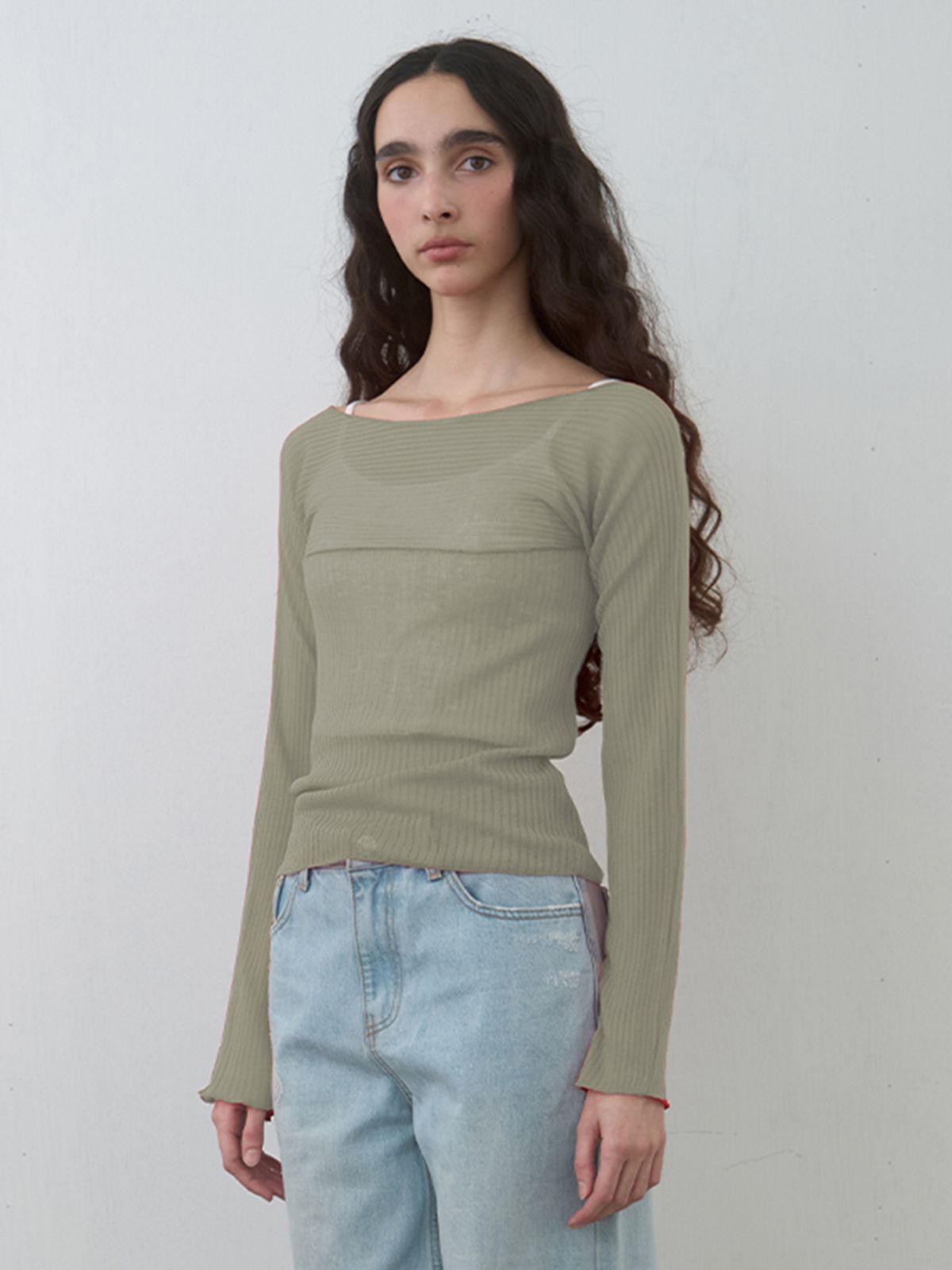 기준(KIJUN) Sheer Boatneck Knit Sage
