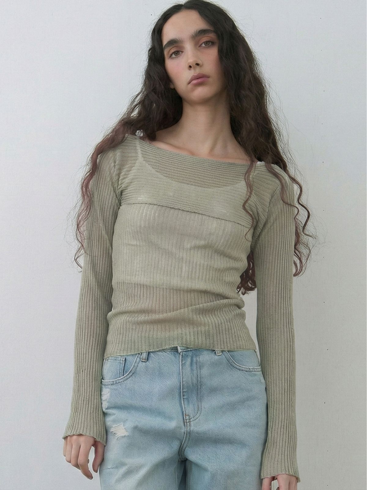 기준(KIJUN) Sheer Boatneck Knit Sage