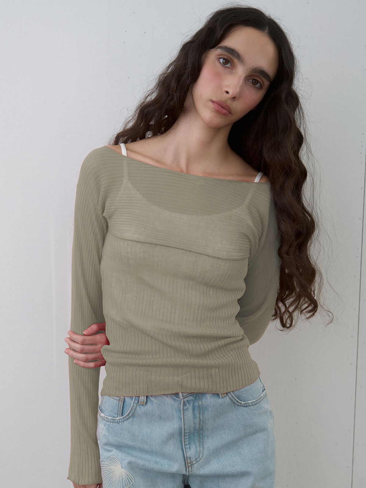 기준(KIJUN) Sheer Boatneck Knit Sage