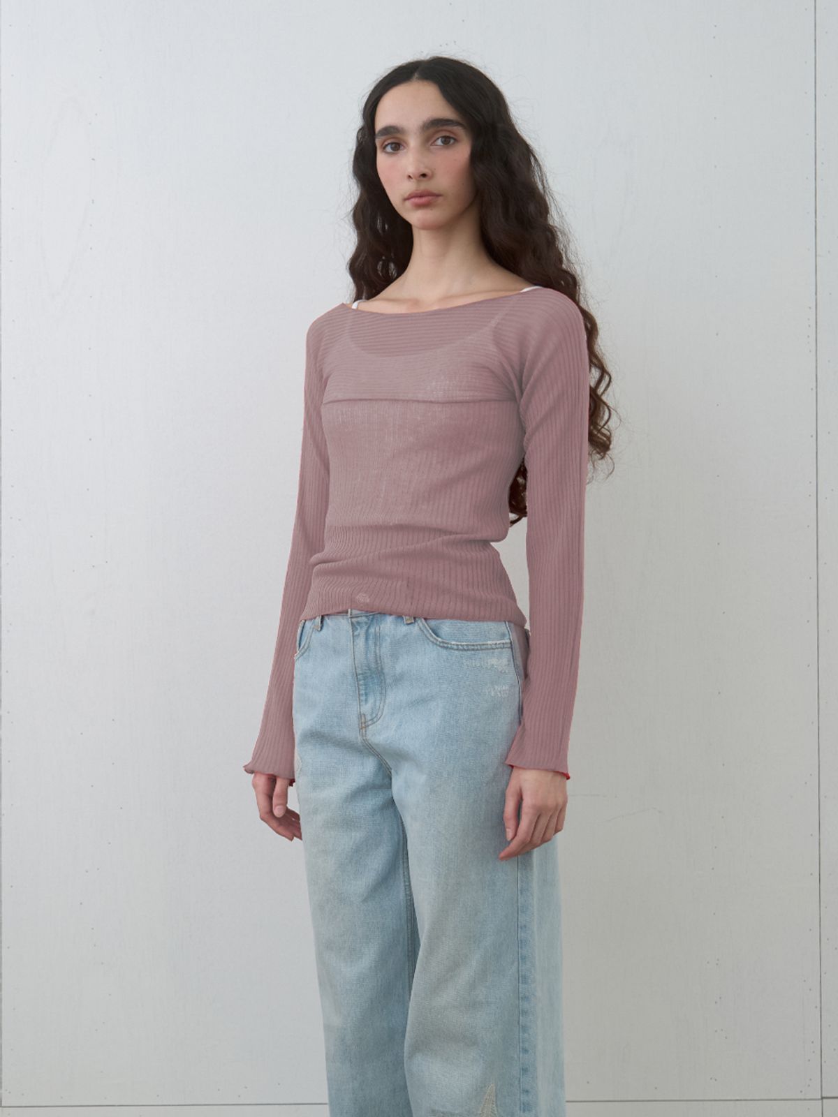 기준(KIJUN) Sheer Boatneck Knit Dusty Pink