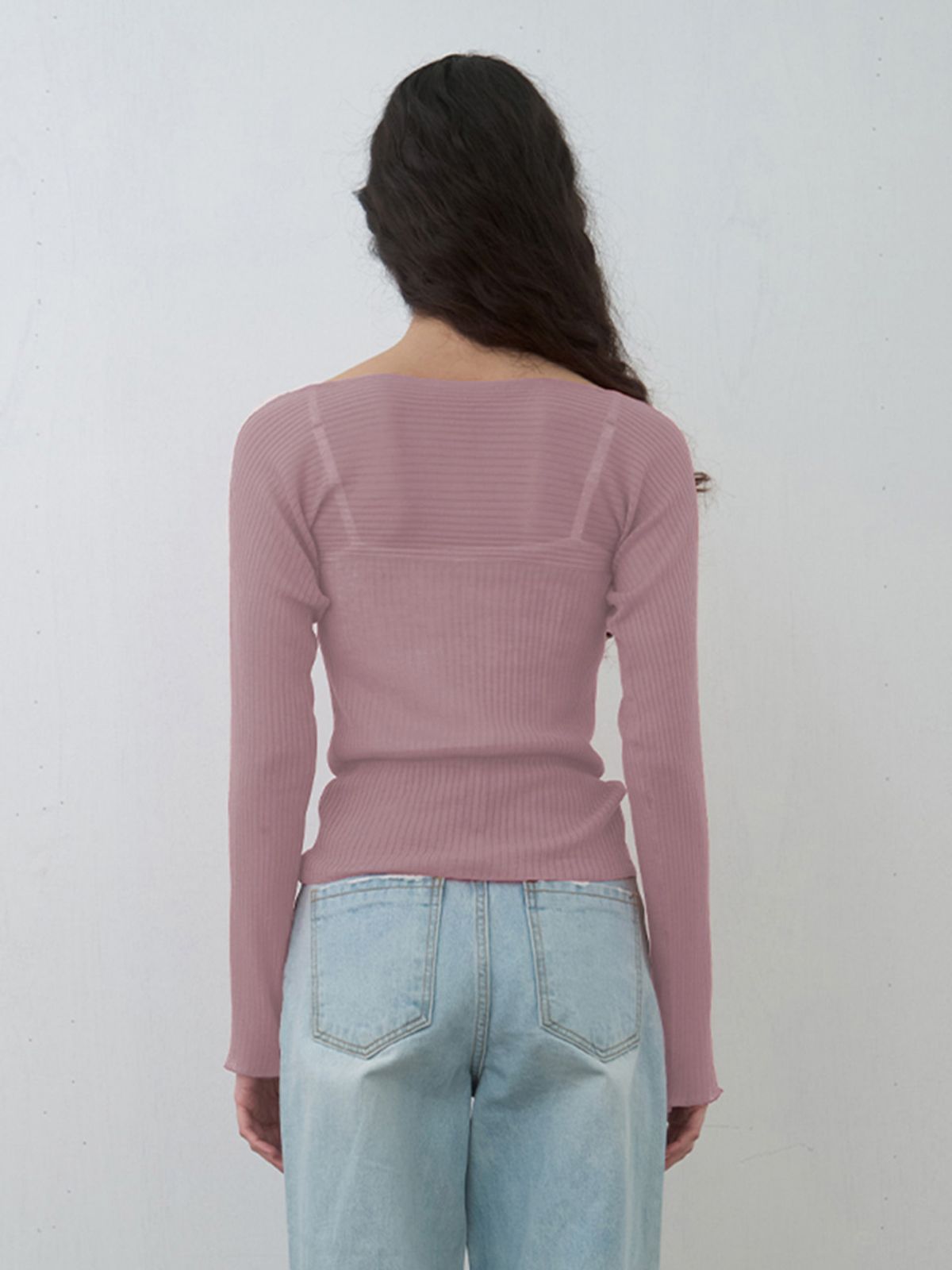 기준(KIJUN) Sheer Boatneck Knit Dusty Pink