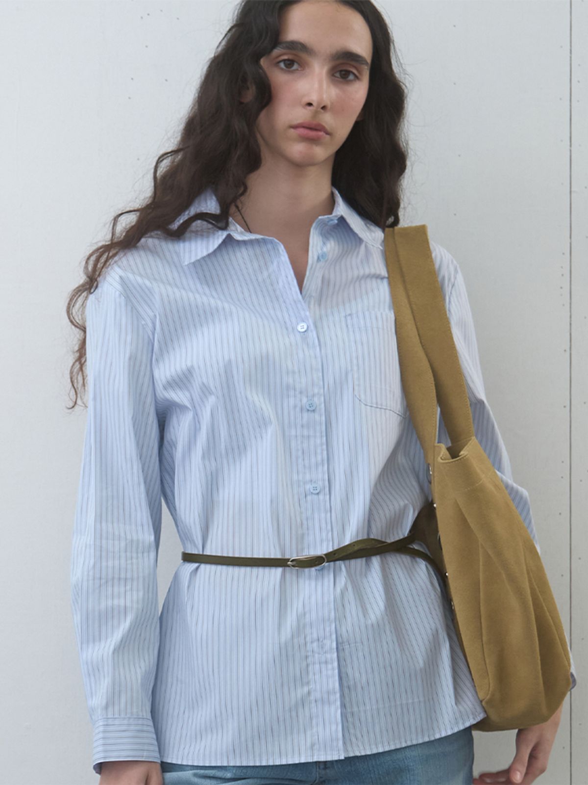 기준(KIJUN) Stripe Oversized Shirt Sky Blue