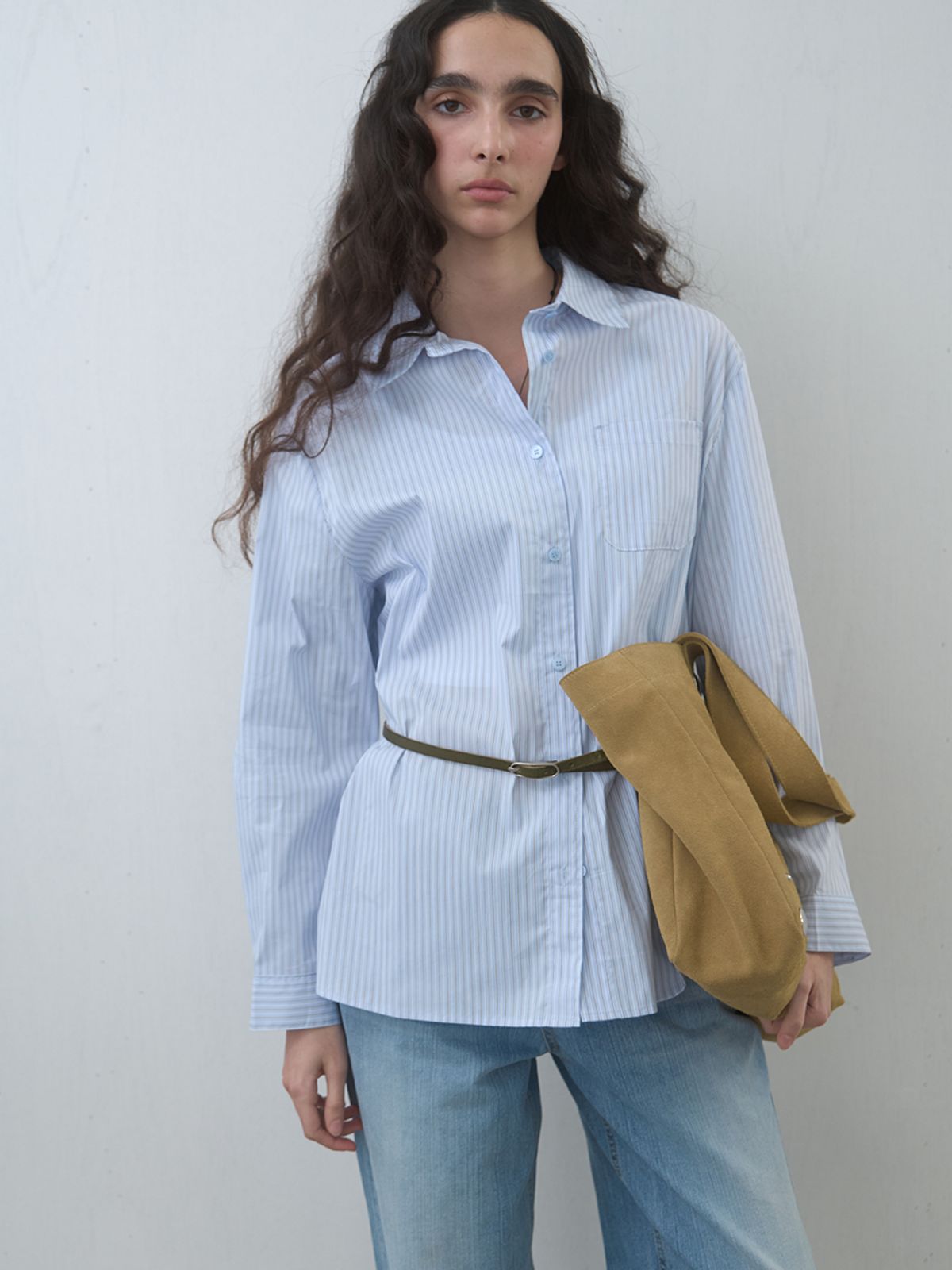 기준(KIJUN) Stripe Oversized Shirt Sky Blue