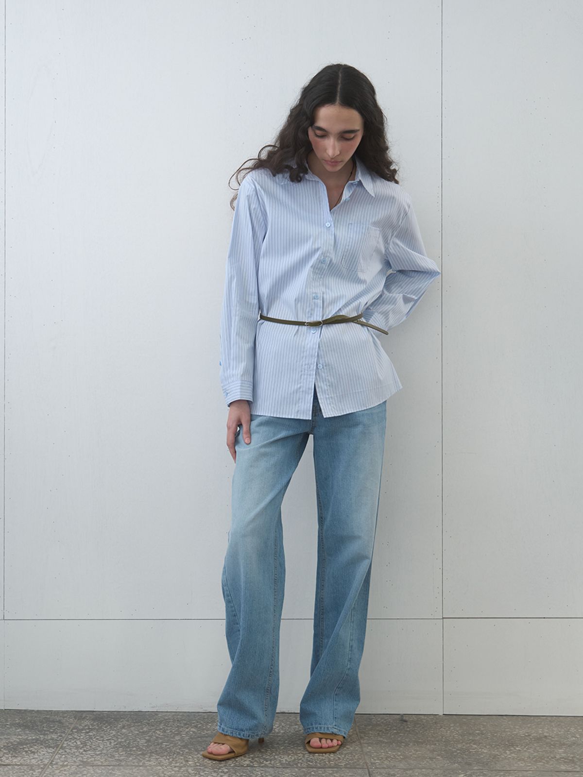 기준(KIJUN) Stripe Oversized Shirt Sky Blue