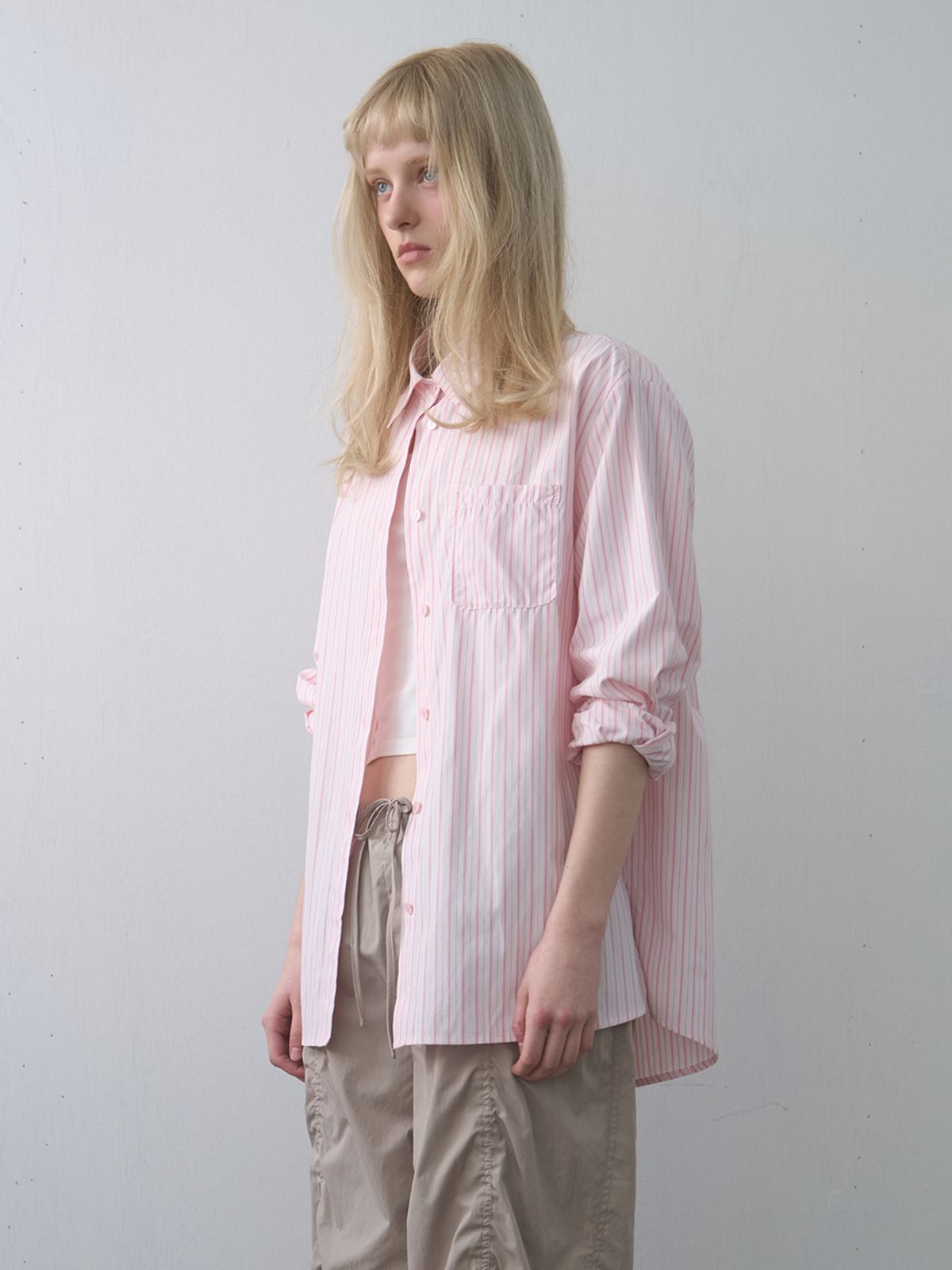 기준(KIJUN) Stripe Oversized Shirt Pink