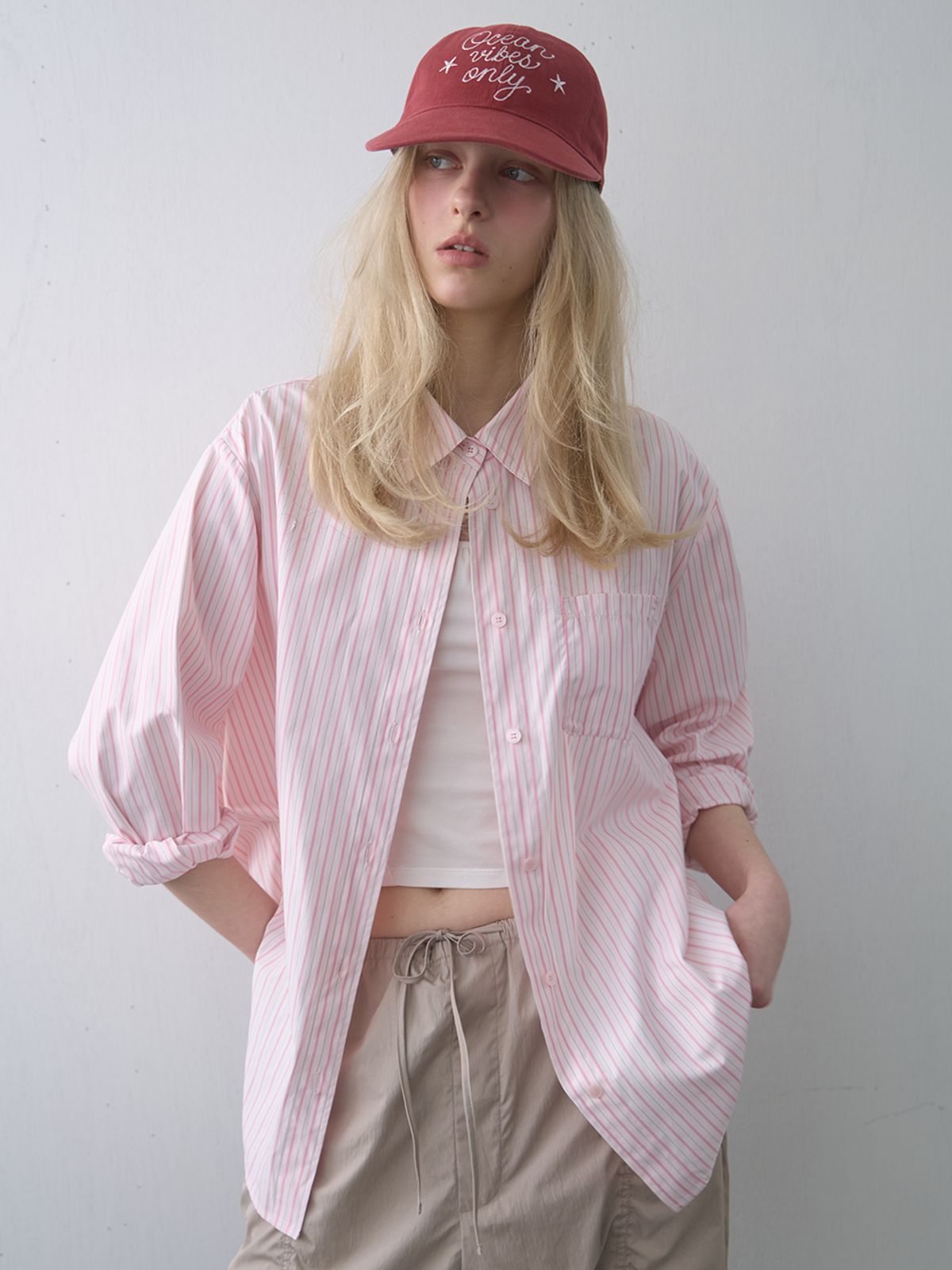 기준(KIJUN) Stripe Oversized Shirt Pink