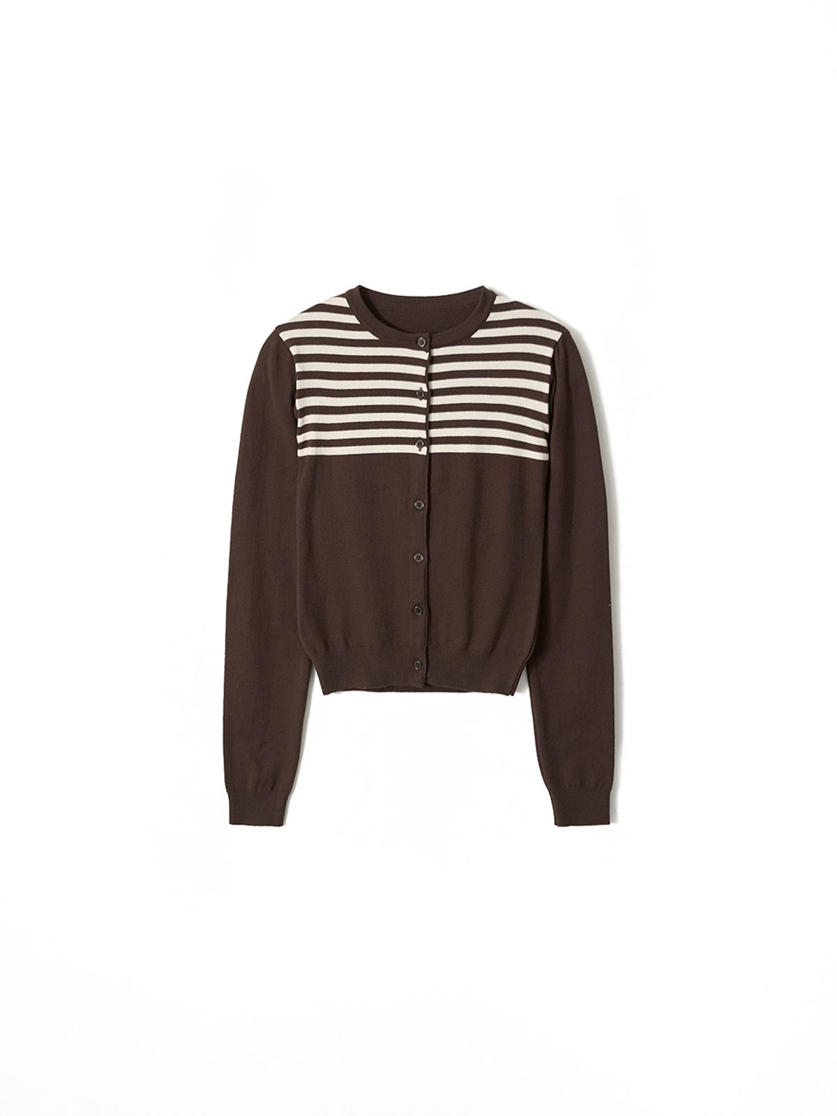기준(KIJUN) Stripe Knit Cardigan Brown