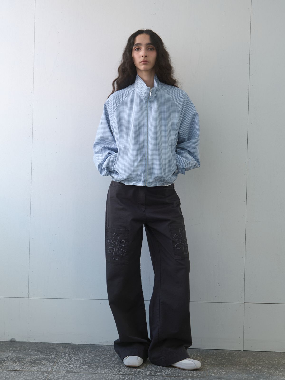 기준(KIJUN) Regular Check Blouson Sky Blue