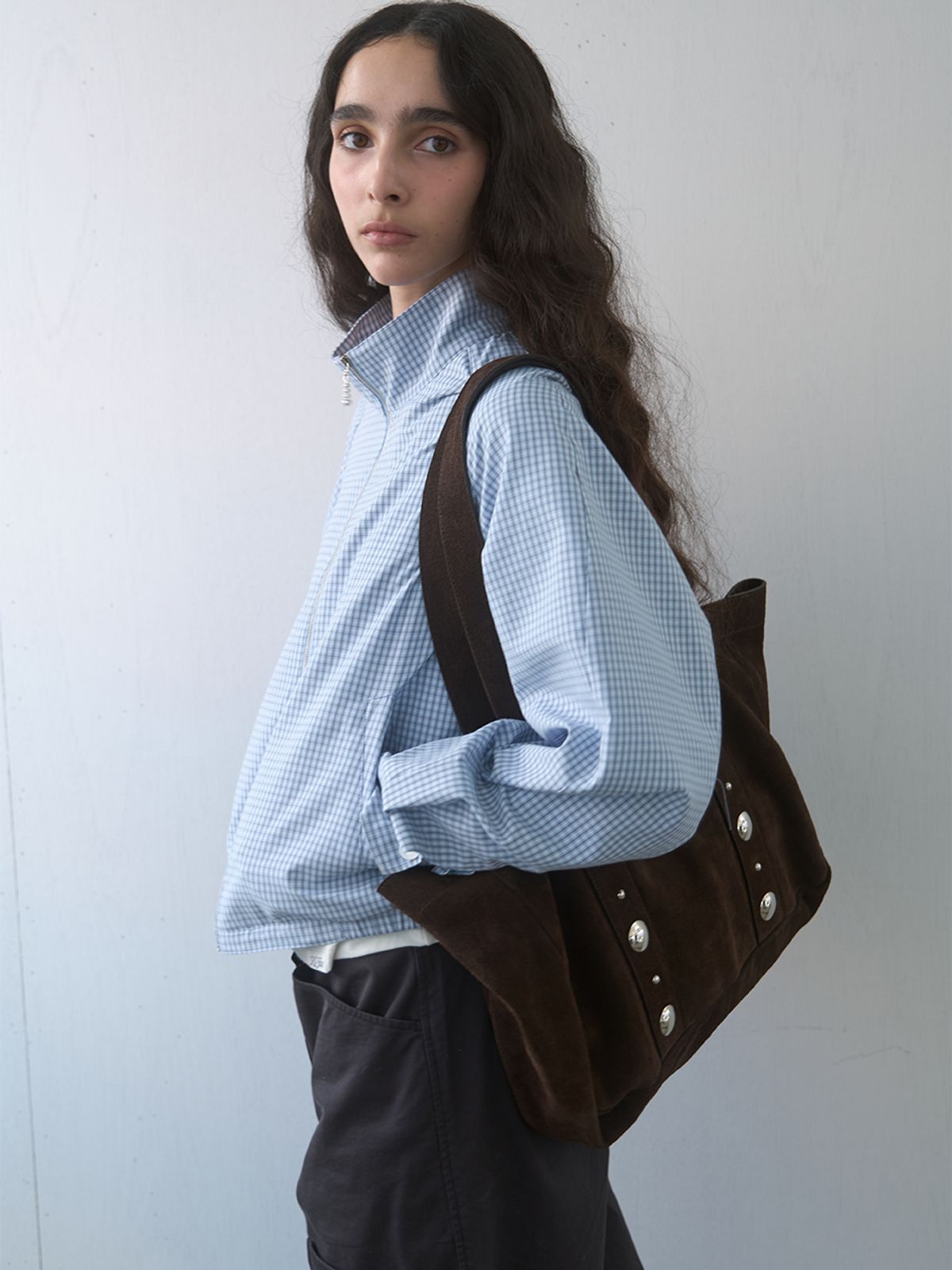 기준(KIJUN) Regular Check Blouson Sky Blue