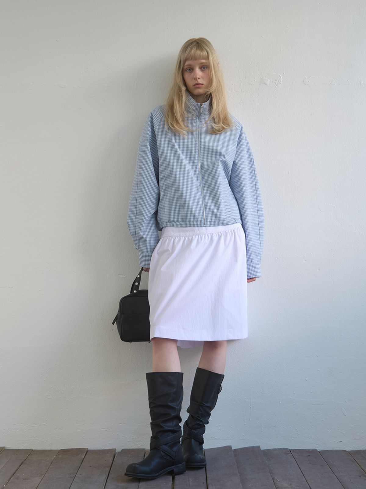 기준(KIJUN) Regular Check Blouson Sky Blue