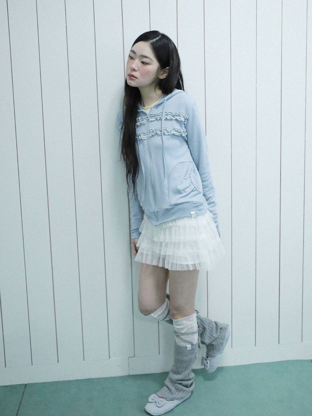 어글리쉐도우(UGLYSHADOW) 레이어드 셔링 후드집업 (블루)