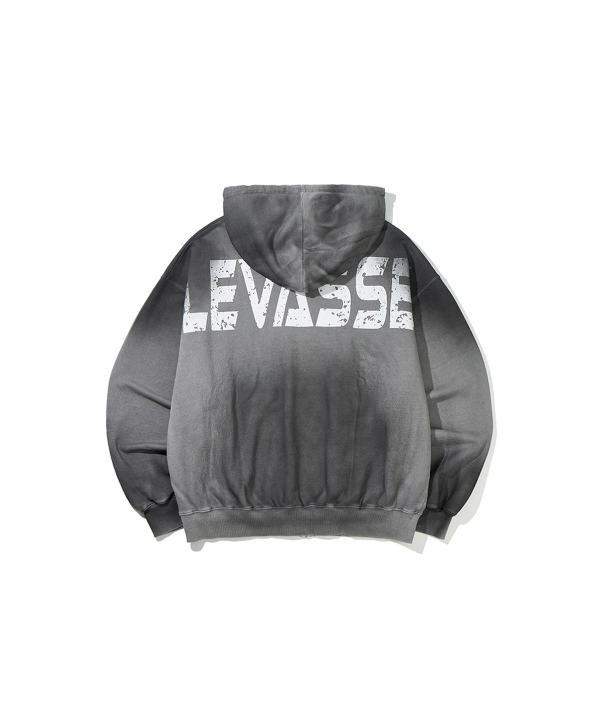 르바세(LEVASSE) 올드스쿨 백로고 오버핏 피그먼트 후드 집업_워싱 그레이